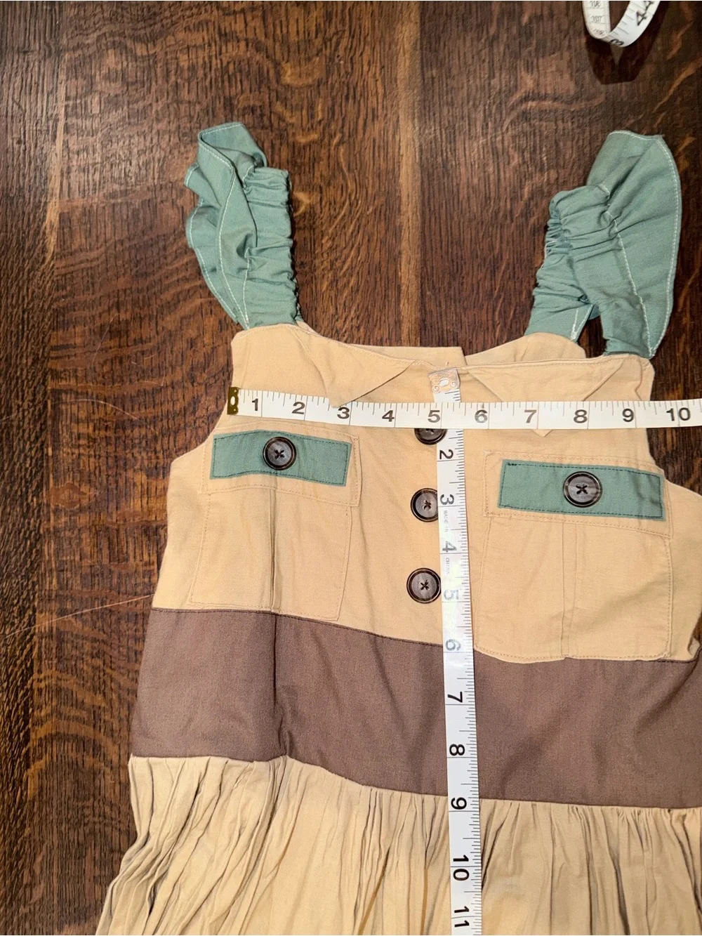 Beige Brown Sailboat Appliqué Sundress with Teal Accents